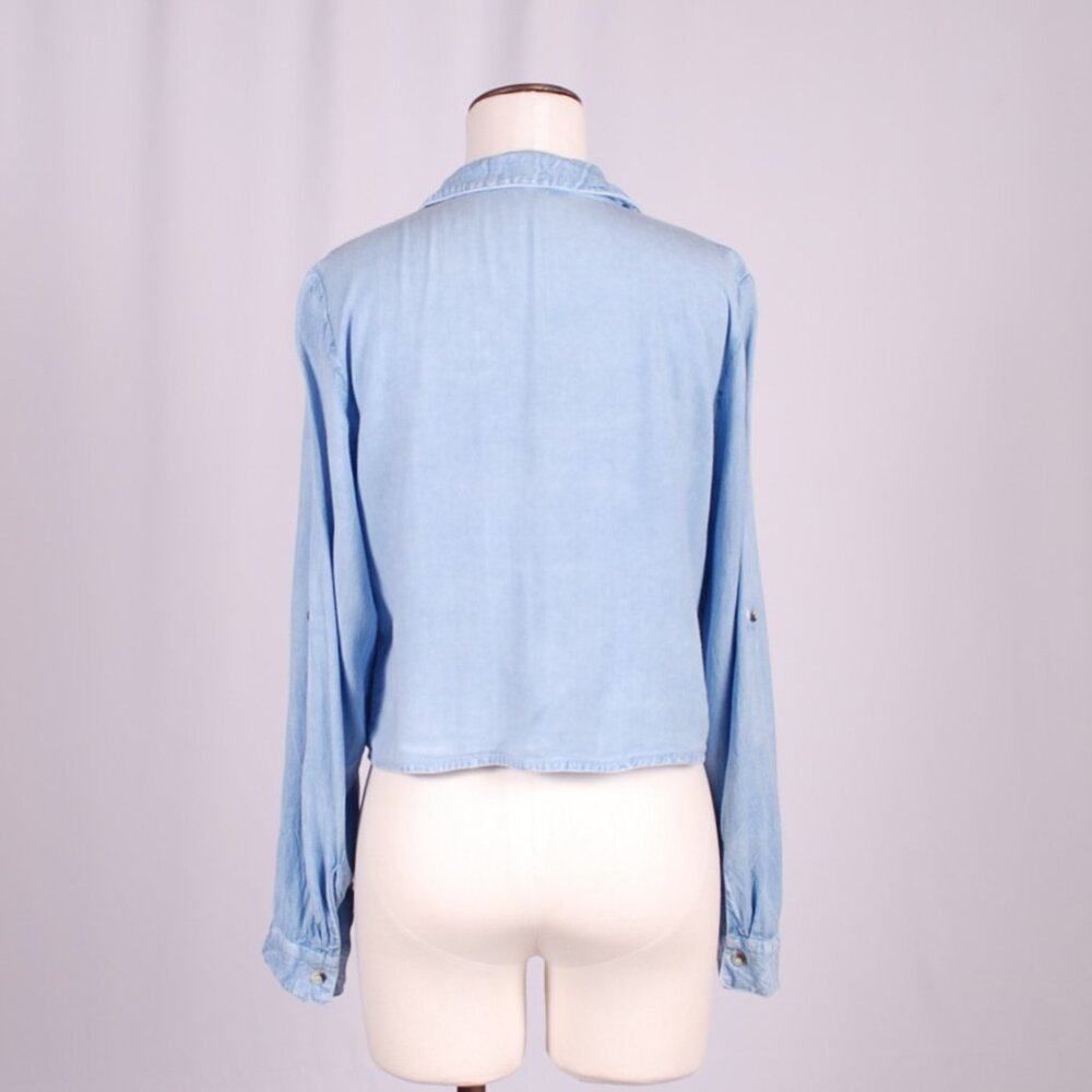 Euc Sim & Sam Cropped Chambray Button-Down, Sz - … - image 5